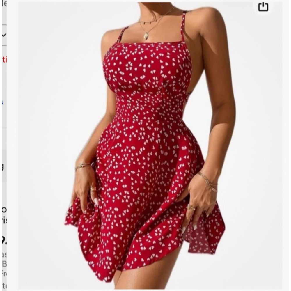 Women's Dresses Confetti Heart Print Criss Cross Tie Backless Cami Dress SZ XS